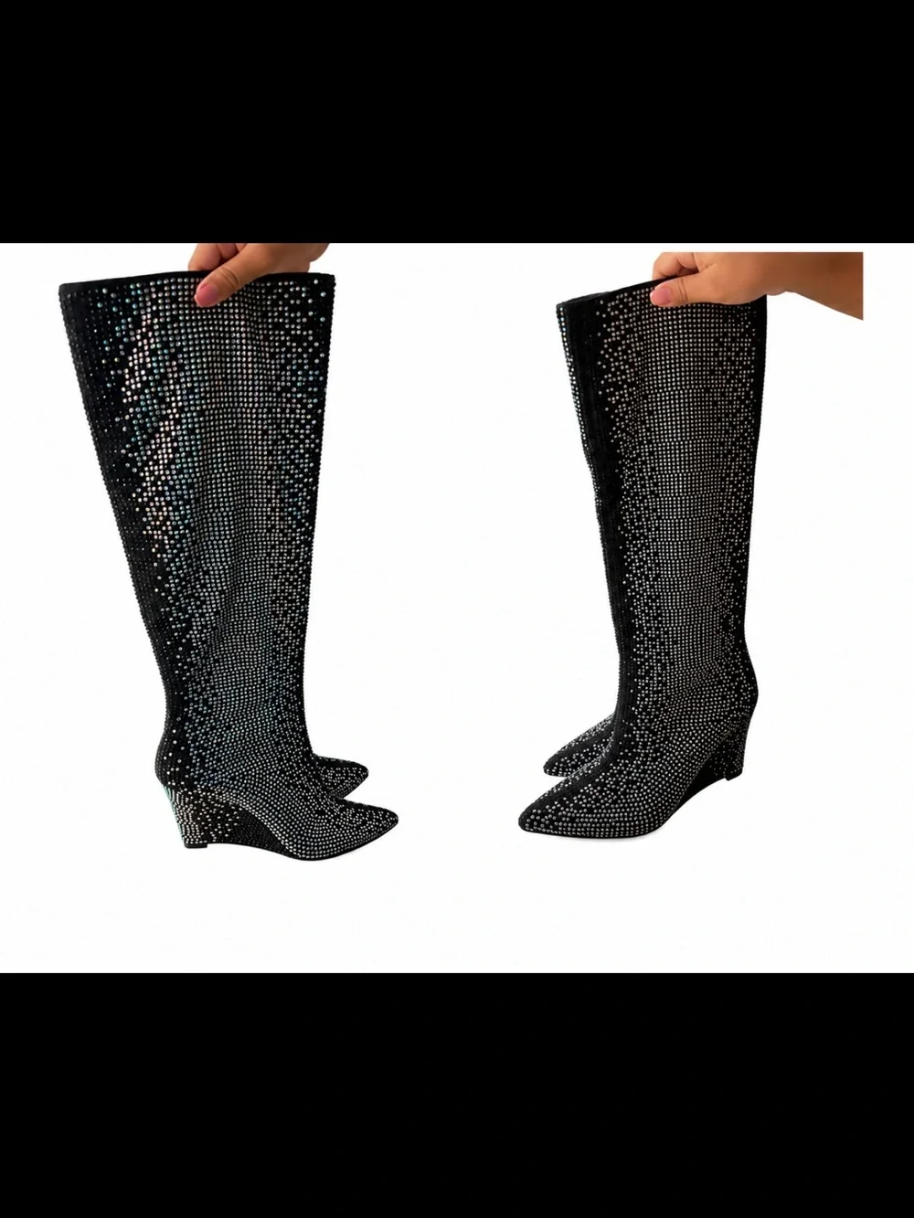 Fashion Nova Black Crystal-Embellished Knee High Boots NWOT Size 9